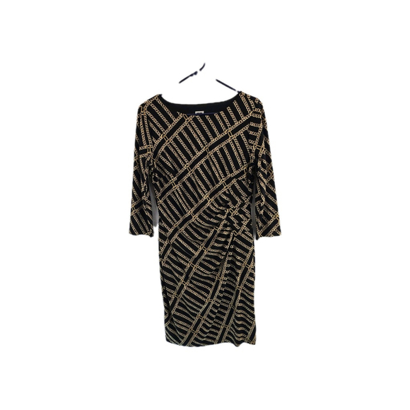Anne Klein Black/gold Chains Faux Wrap 3/4 Sleeve Pull On. Ladies Size 10 - Picture 1 of 8